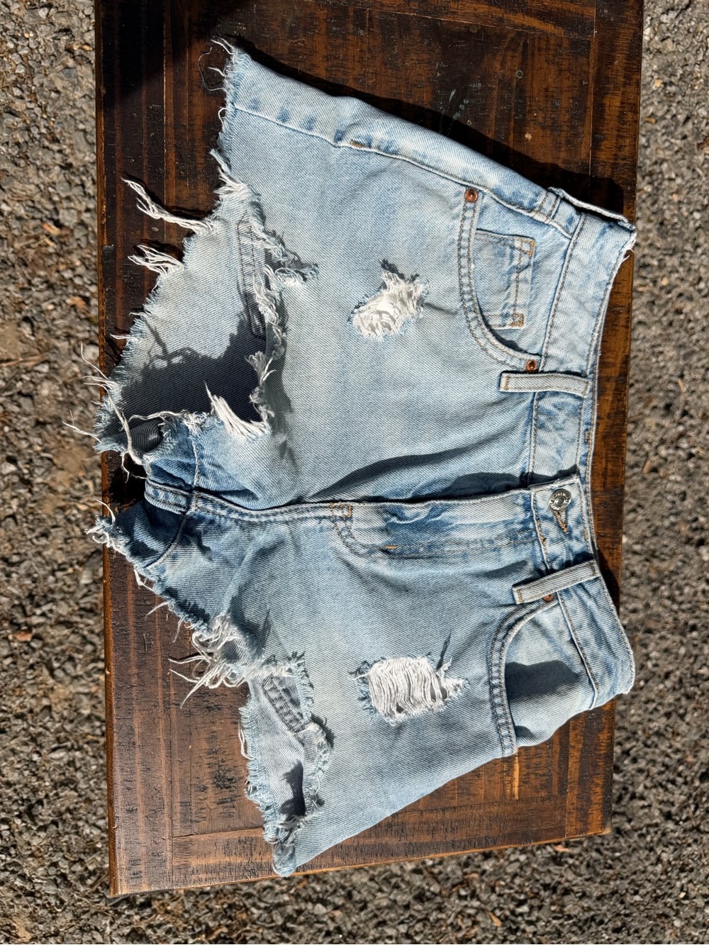 Forever 21 Light Blue Distressed Denim Cutoff Shorts